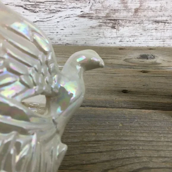 Set of 2 Ceramic Dove Bird & Star Votive Candle Holders Tall Pearl Iridescent - Picture 13 of 13